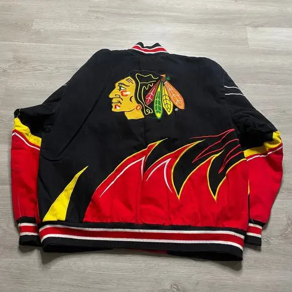 Vintage Chicago Blackhawks NHL G-III Slash Shark Tooth Bomber Jacket Mens 2XL